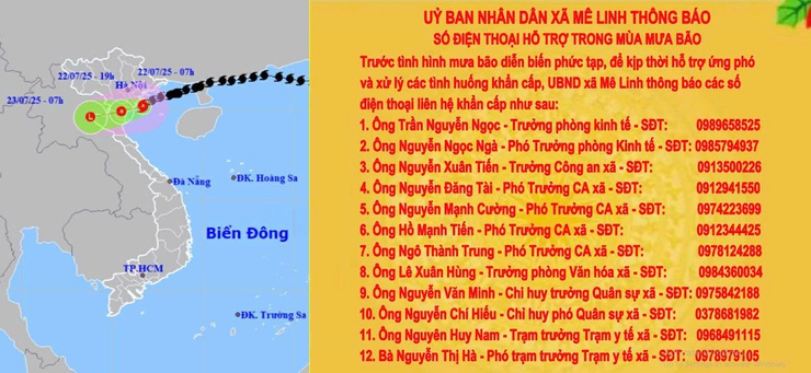 UBND xã Mê Linh thông báo số điện thoại hỗ trợ trong mùa mưa bão- Ảnh 1.
