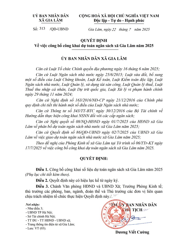 Thông báo về việc công bố công khai dự toán ngân sách xã Gia Lâm năm 2025- Ảnh 1.