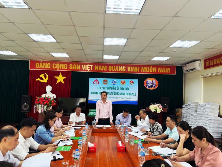 Phòng giao dịch Ngân hàng Chính sách xã hội Phúc Thọ tổ chức ký kết Hợp đồng ủy thác với các Hội đoàn thể nhận ủy thác các xã Phúc Thọ, Hát Môn, Phúc Lộc- Ảnh 1.