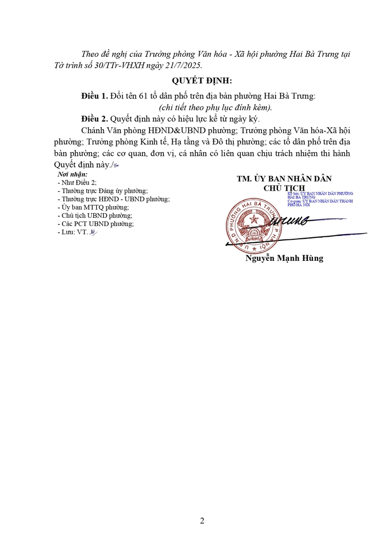 Phường Hai Bà Trưng: sắp xếp và đổi tên Tổ dân phố trên địa bàn phường sau sắp xếp đơn vị hành chính năm 2025.- Ảnh 2.