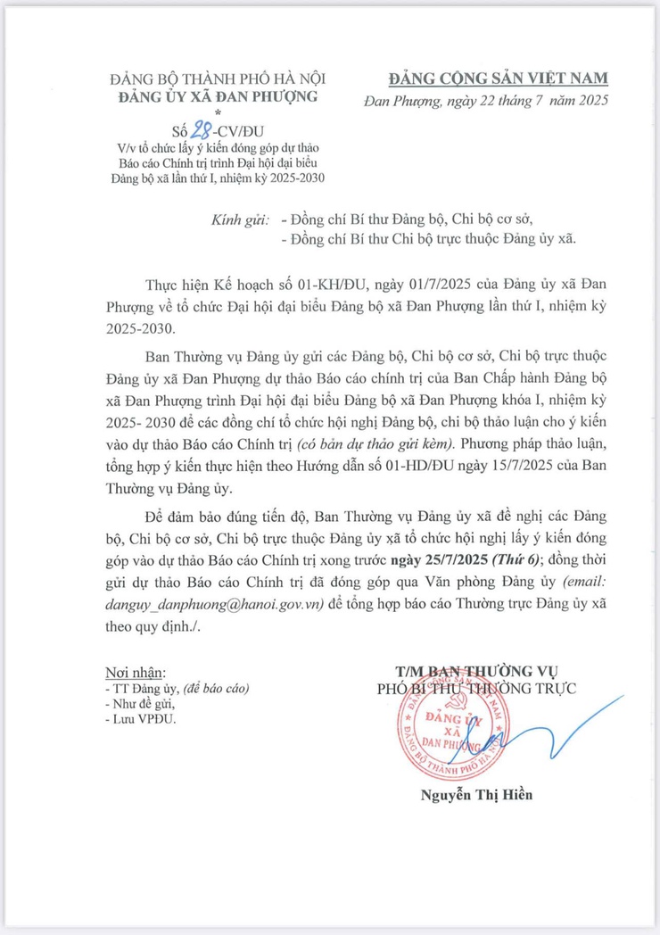 Công văn số 28-CV/ĐU của Đảng ủy xã Đan Phượng- Ảnh 1.