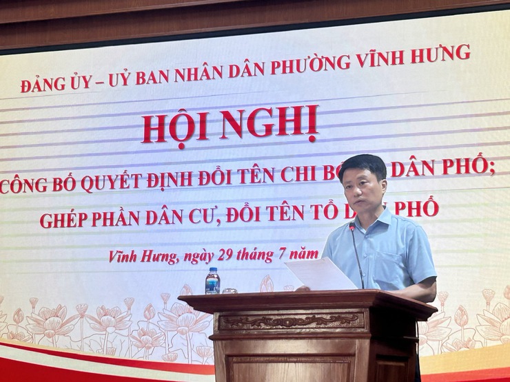 PHƯỜNG VĨNH HƯNG CÔNG BỐ QUYẾT ĐỊNH ĐỔI TÊN CHI BỘ TỔ DÂN PHỐ; GHÉP PHẦN DÂN CƯ, ĐỔI TÊN TỔ DÂN PHỐ- Ảnh 2.