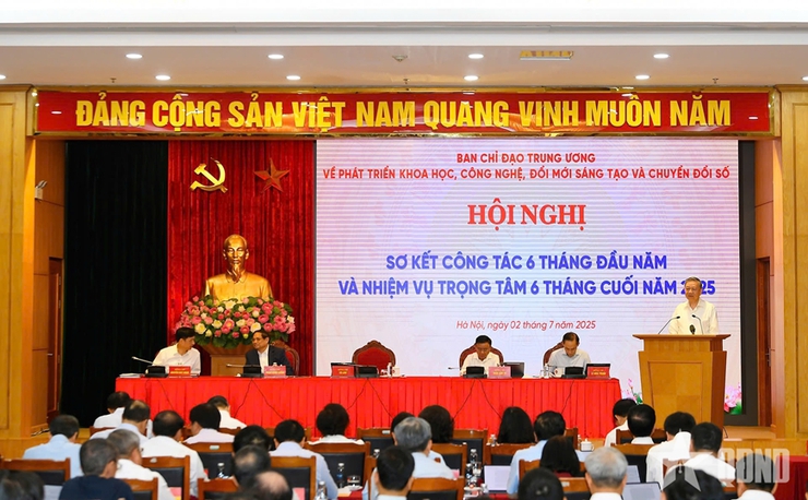 Ban Chỉ đạo Trung ương sơ kết công tác phát triển khoa học, công nghệ, đổi mới sáng tạo và chuyển đổi số 6 tháng đầu năm 2025.- Ảnh 1.