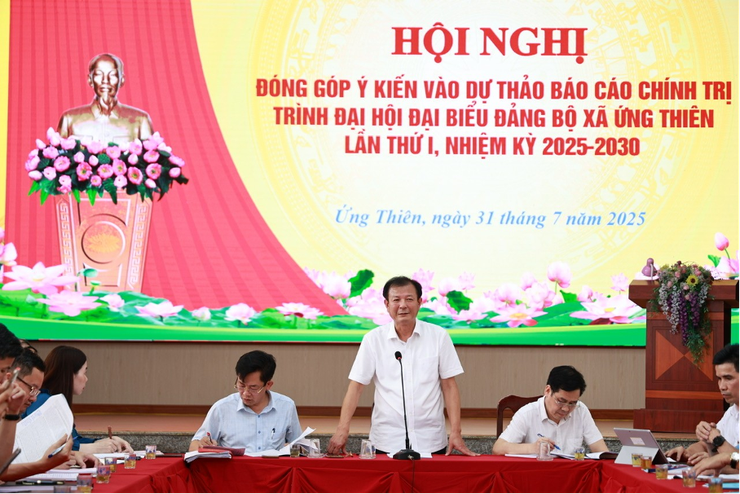 Hội nghị đóng góp ý kiến vào Dự thảo Báo cáo Chính trị trình Đại hội đại biểu Đảng bộ xã Ứng Thiên lần thứ I, nhiệm kỳ 2025-2030- Ảnh 4.