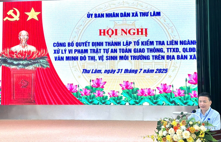 UBND xã Thư Lâm tổ chức Hội nghị công bố Quyết định thành lập Tổ kiểm tra liên ngành xử lý vi phạm trật tự an toàn giao thông, trật tự xây dựng, quản lý đất đai, văn minh đô thị, vệ sinh môi trường- Ảnh 4.
