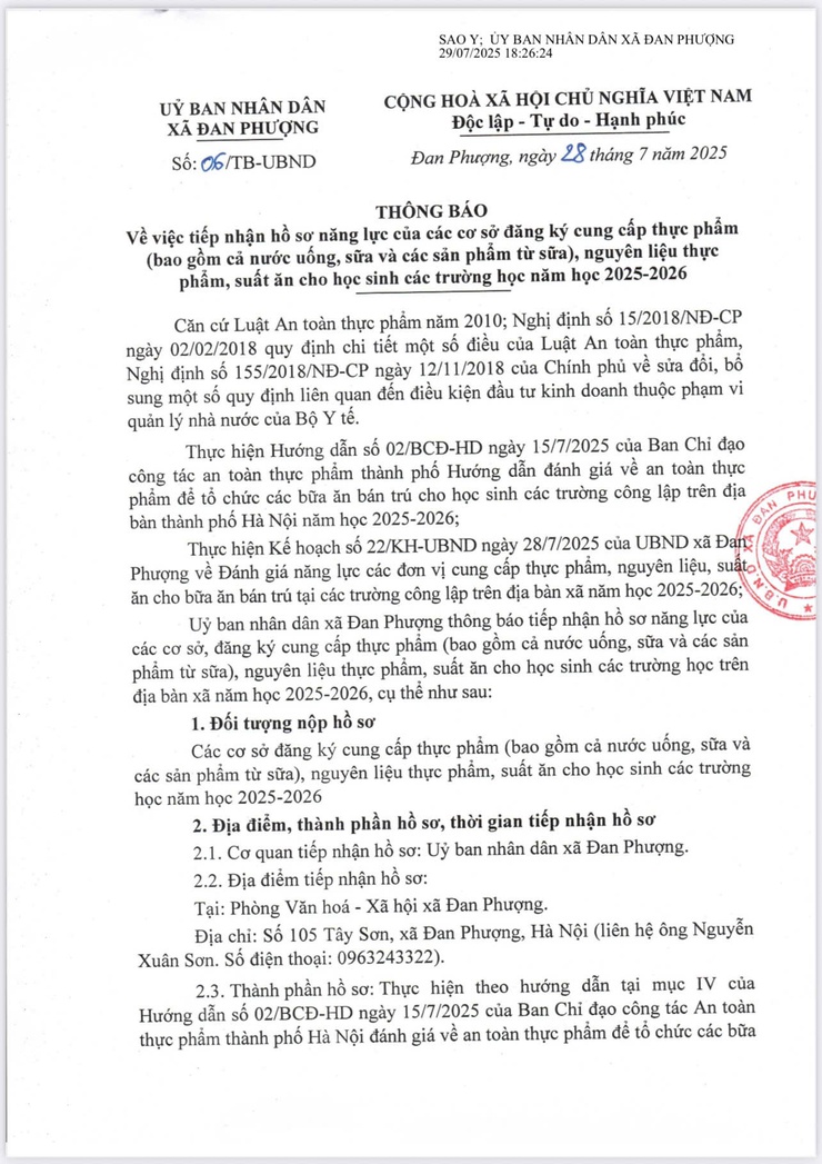 Thông báo về việc tiếp nhận hồ sơ năng lực của các cơ sở đăng ký cung cấp thực phẩm- Ảnh 1.