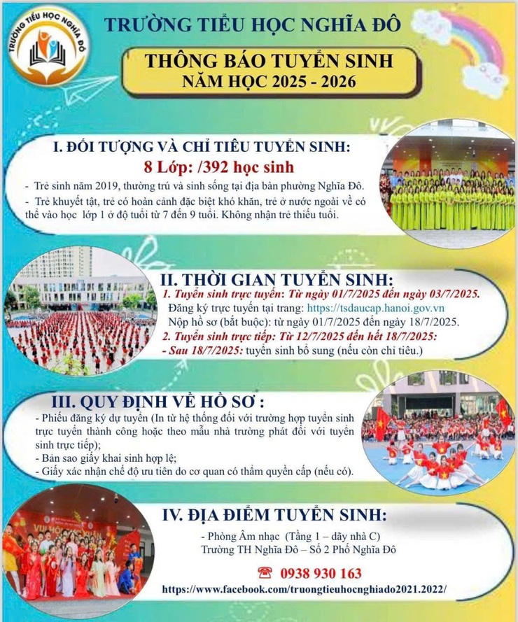 THÔNG BÁO TUYỂN SINH LỚP 1 NĂM HỌC 2025-2026 TRƯỜNG TIỂU HỌC NGHĨA ĐÔ- Ảnh 1.