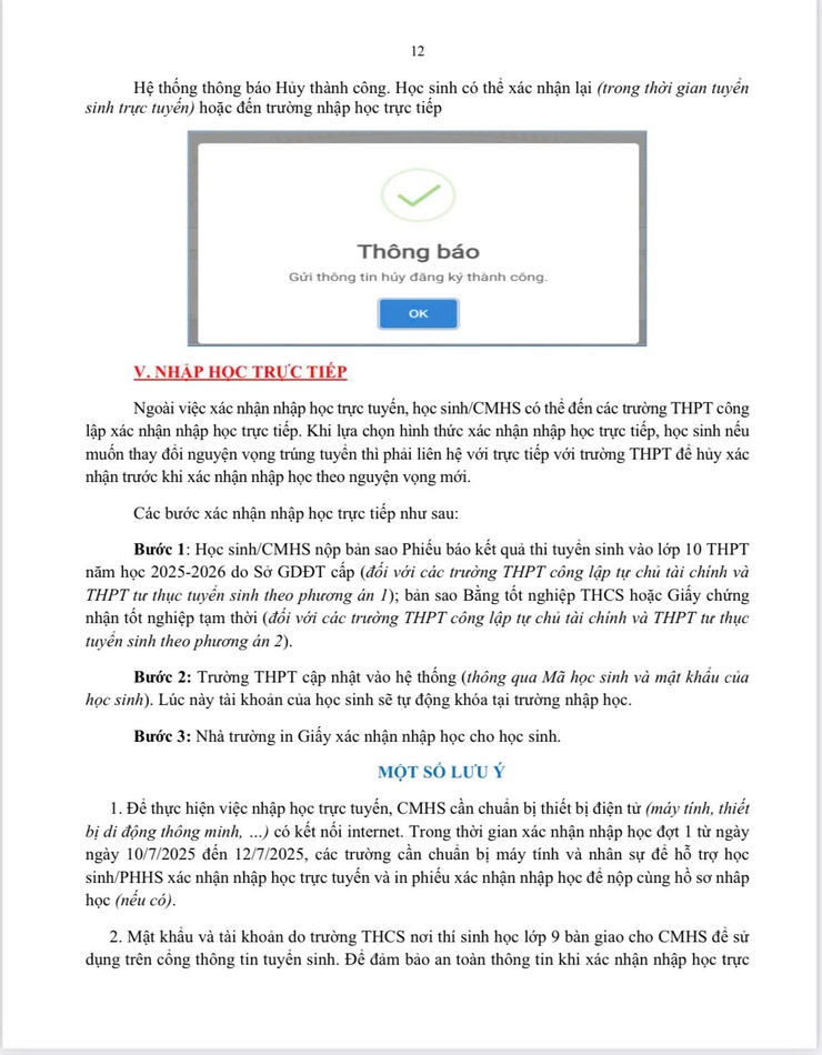 THÔNG TIN HỖ TRỢ HỌC SINH/CHA MẸ HỌC SINH ĐĂNG KÝ VÀ XÁC NHẬN NHẬP HỌC NĂM HỌC 2025 – 2026- Ảnh 12.