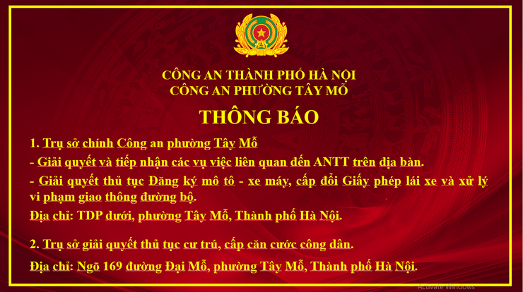 Thông báo địa điểm trụ sở Công an phường Tây Mỗ- Ảnh 1.