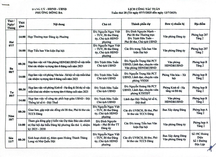 Lịch công tác tuần thứ 28- Ảnh 1.