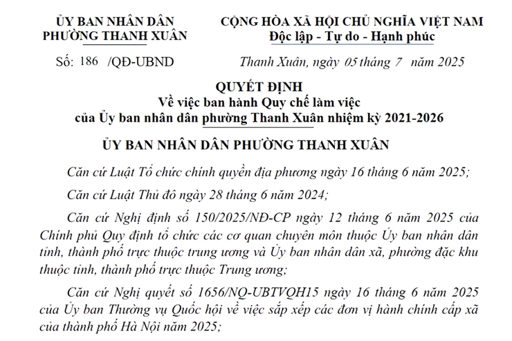 Quy chế làm việc của UBND phường Thanh Xuân nhiệm kỳ 2021-2026- Ảnh 1.