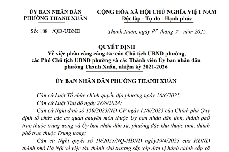 Quyết định phân công công tác của các thành viên UBND phường nhiệm kỳ 2021-2026- Ảnh 1.
