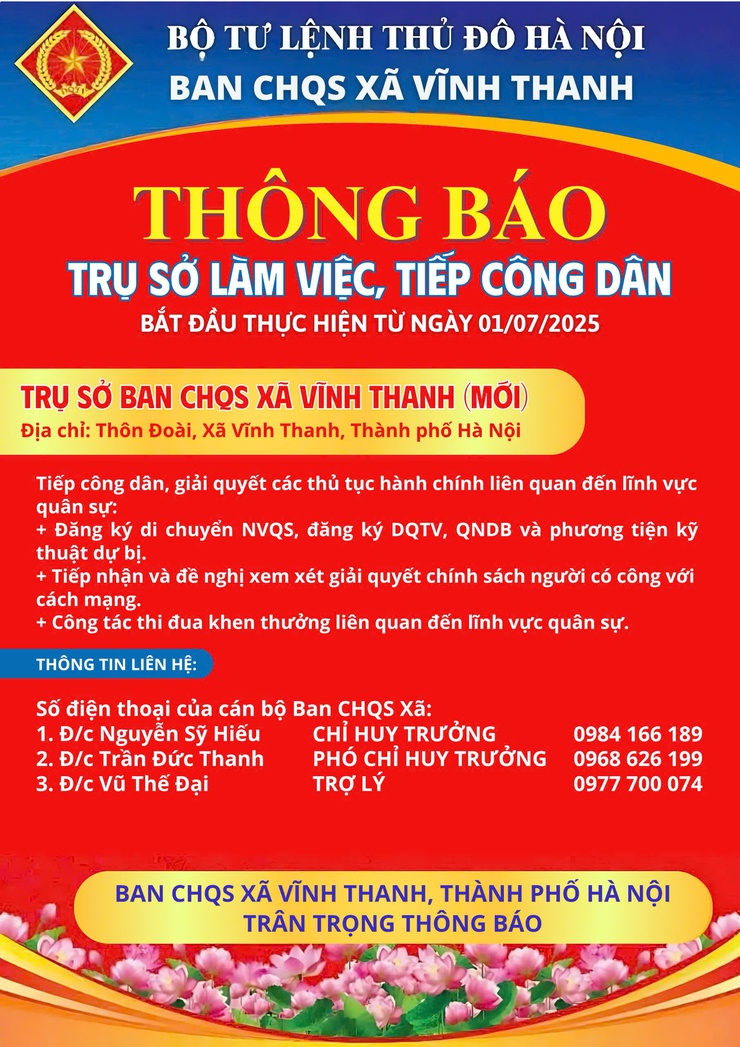 Trụ sở làm việc, tiếp công dân của BCH Quân sự  xã VĩnhThanh- Ảnh 1.