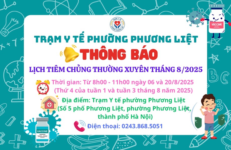 Thông báo của Trạm y tế phường Phương Liệt về lịch tiêm chủng thường xuyên tháng 8/2025- Ảnh 1.