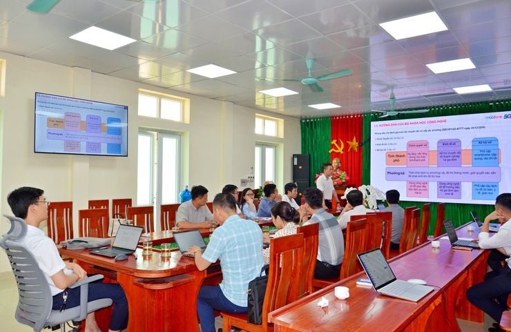 Lãnh đạo phường Tùng Thiện làm việc với Công ty Dịch vụ MobiFone khu vực 1 - MobiFone thành phố Hà Nội 2 về công tác chuyển đổi số- Ảnh 1.