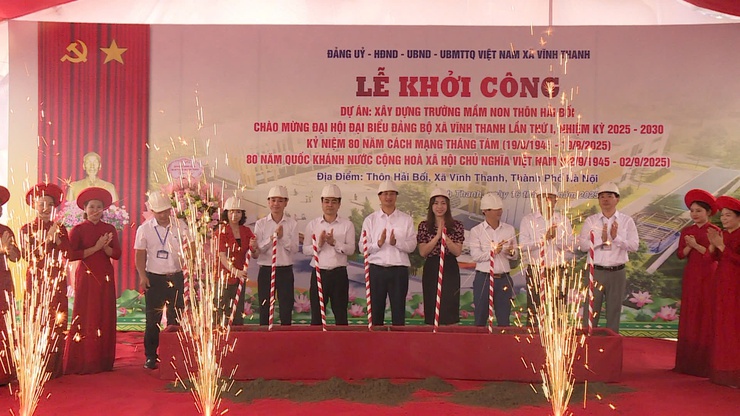 Đảng ủy – HĐND - UBND – UB MTTQ Việt Nam xã Vĩnh Thanh tổ chức Lễ khởi công công trình Xây dựng trường mầm non thôn Hải Bối.

- Ảnh 6.