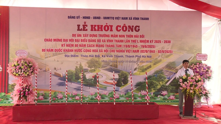 Đảng ủy – HĐND - UBND – UB MTTQ Việt Nam xã Vĩnh Thanh tổ chức Lễ khởi công công trình Xây dựng trường mầm non thôn Hải Bối.

- Ảnh 5.