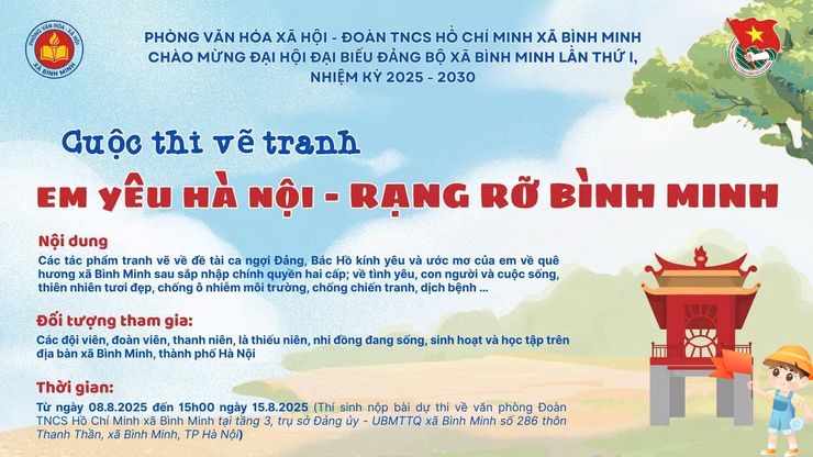 Cuộc thi vẽ tranh “Em yêu Hà Nội – Rạng rỡ Bình Minh”, Chào mừng Đại hội Đảng bộ xã Bình Minh lần thứ I, nhiệm kỳ 2025–2030- Ảnh 1.