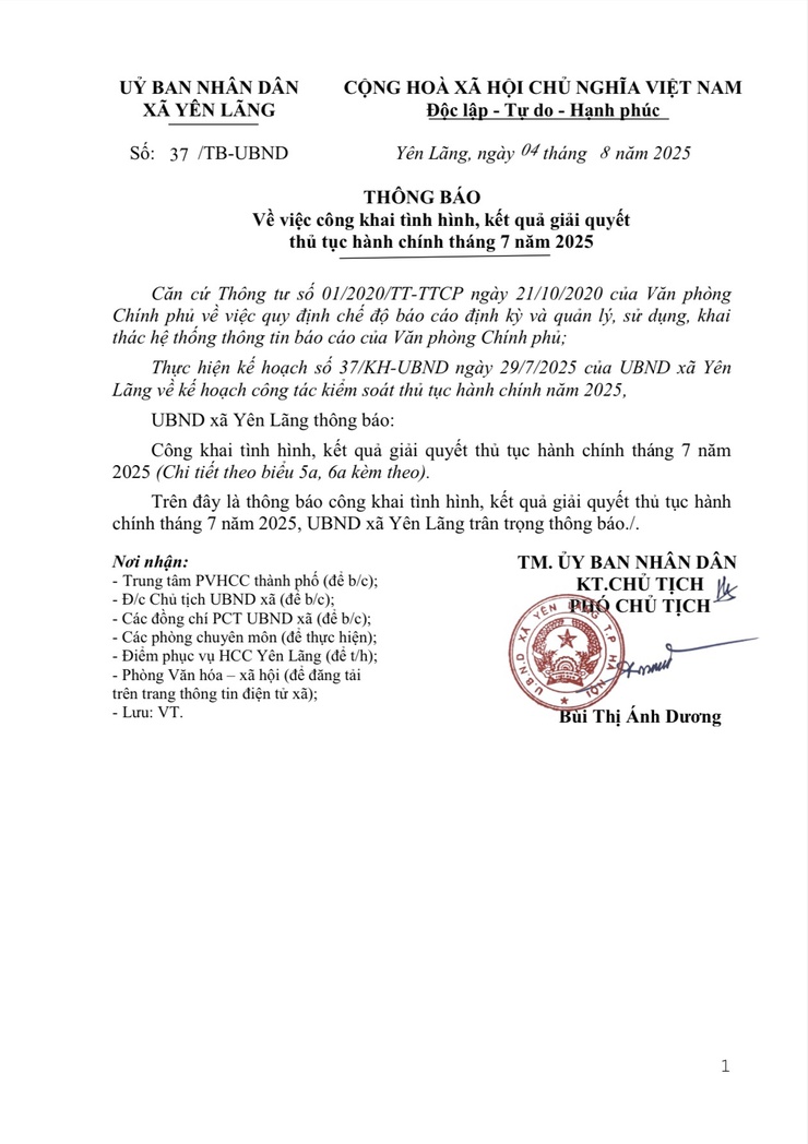 THÔNG BÁO VỀ VIỆC CÔNG KHAI TÌNH HÌNH, KẾT QUẢ GIẢI QUYẾT THỦ TỤC HÀNH CHÍNH THÁNG 7 NĂM 2025- Ảnh 1.
