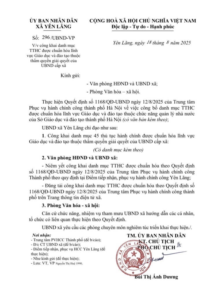 THÔNG BÁO CÔNG KHAI DANH MỤC TTHC ĐƯỢC CHUẨN HÓA LĨNH VỰC GIÁO DỤC VÀ ĐÀO TẠO THUỘC THẨM QUYỀN GIẢI QUYẾT CỦA UBND CẤP XÃ- Ảnh 1.