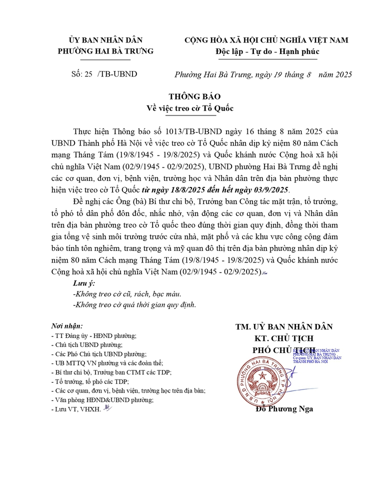Thông báo về việc treo cờ Tổ quốc.- Ảnh 1.
