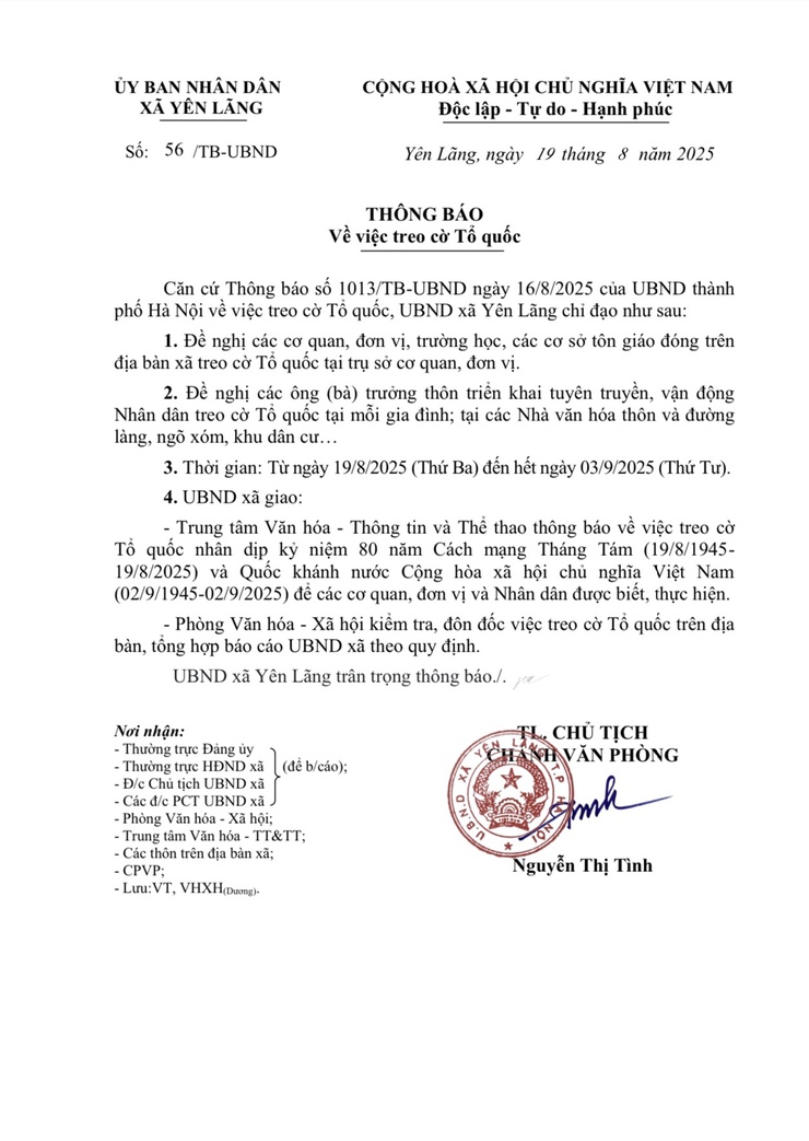 THÔNG BÁO VỀ VIỆC TREO CỜ TỔ QUỐC.- Ảnh 1.