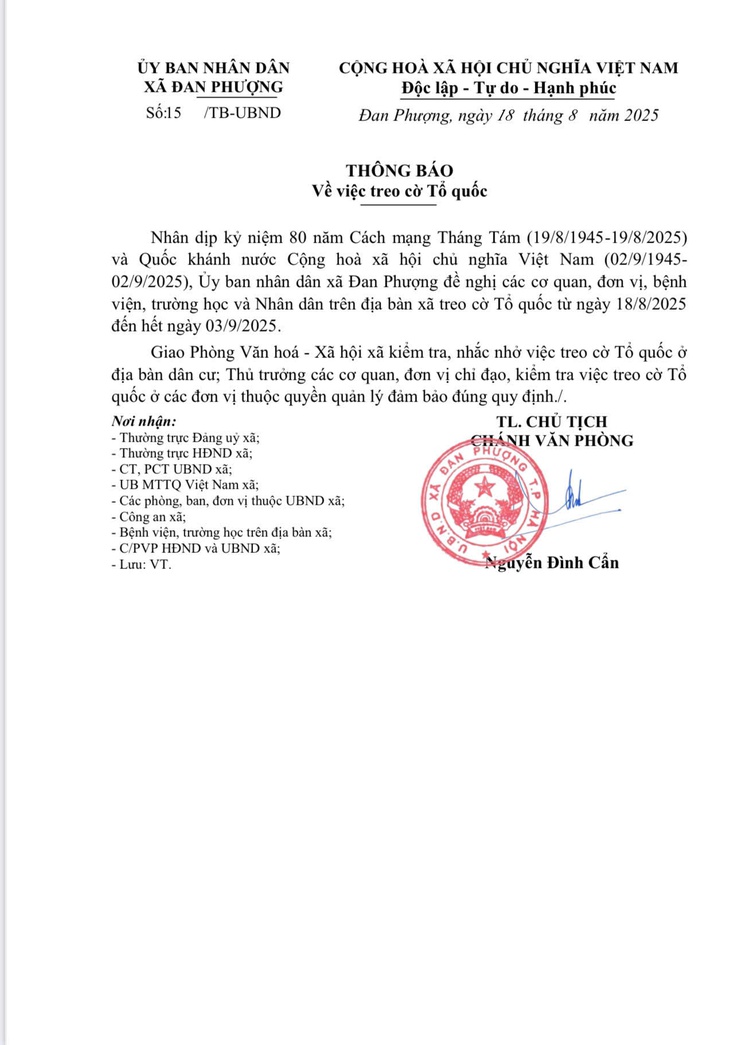 Thông báo về việc treo cờ Tổ quốc- Ảnh 1.