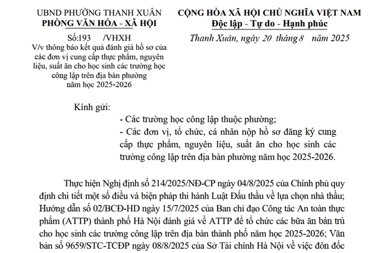 Kết quả đánh giá hồ sơ các đơn vị cung cấp thực phẩm, nguyên liệu, suất ăn cho học sinh- Ảnh 1.