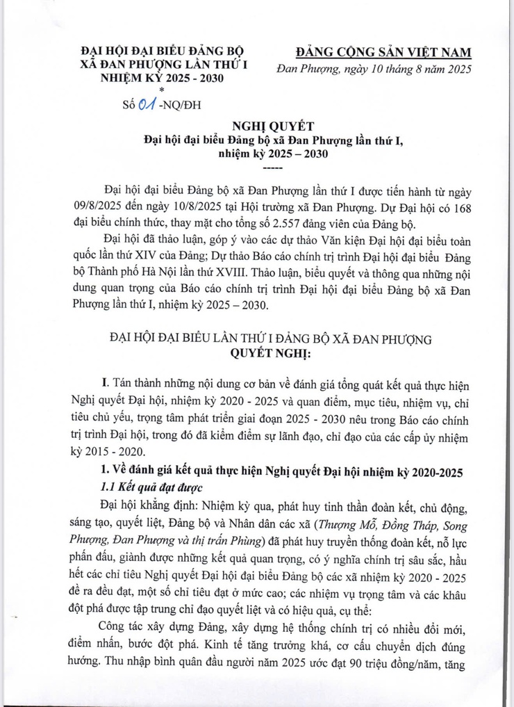 Nghị Quyết Đại hội đại biểu Đảng bộ xã Đan Phượng Lần Thứ I Nhiệm Kỳ 2025-2030- Ảnh 1.