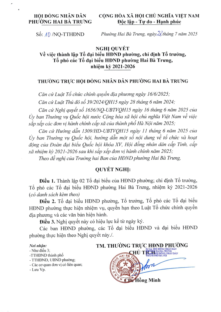 Nghị quyết thành lập Tổ Đại biểu HĐND phường, chỉ định Tổ trưởng, Tổ phó các Tổ Đại biểu HĐND phường, nhiệm kỳ 2021 - 2026.- Ảnh 1.