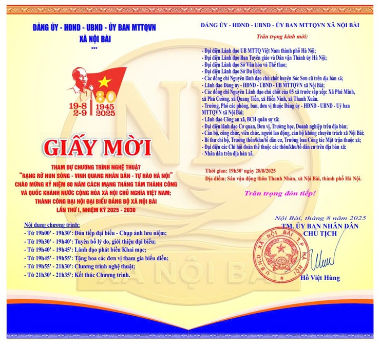 THÔNG BÁO MỜI THAM DỰ CHƯƠNG TRÌNH NGHỆ THUẬT "RẠNG RỠ NON SÔNG - VINH QUANG NHÂN DÂN - TỰ HÀO HÀ NỘI"- Ảnh 1.