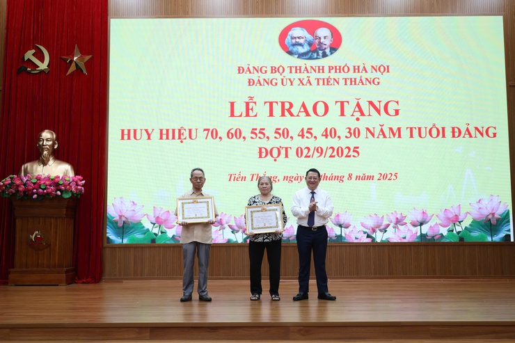 Trưởng ban Tổ chức Thành ủy Hà Nội Hà Minh Hải trao Huy hiệu Đảng tại xã Tiến Thắng- Ảnh 4.