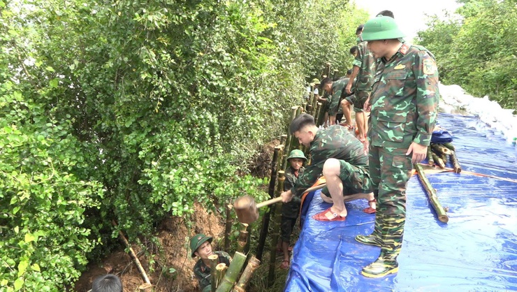 Xã Kiều Phú huy động thêm lực lượng quân đội đơn vị Trung đoàn 102 phối hợp xử lý sạt trượt đê bao đồng Vồng- Ảnh 3.