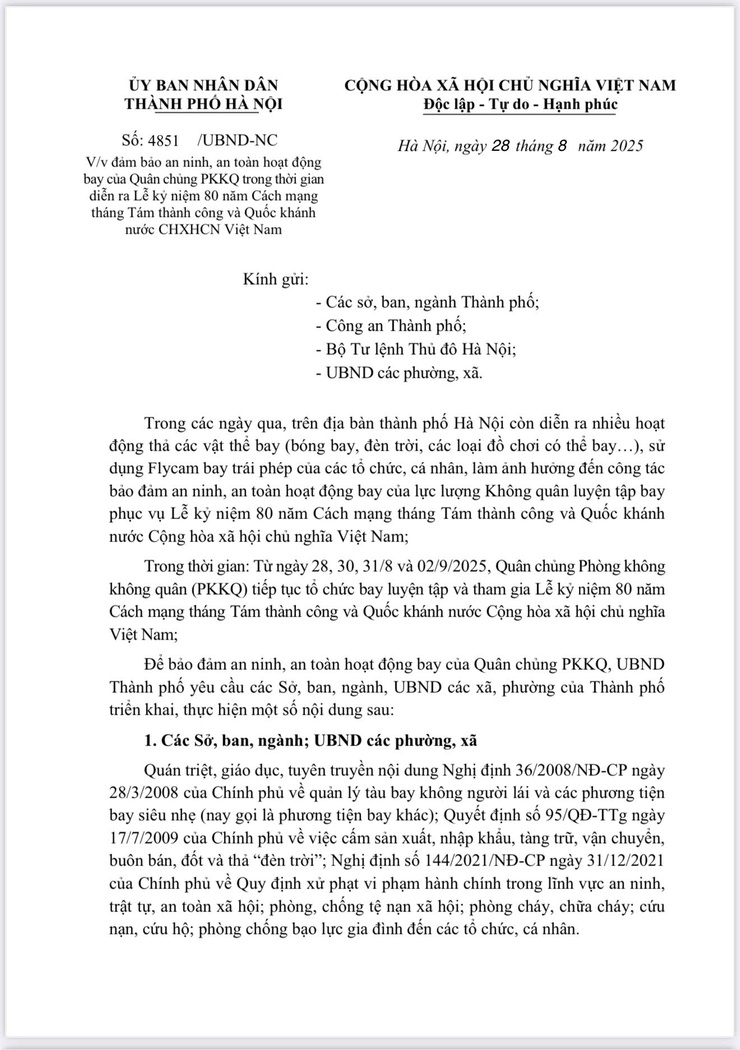 Đảm bảo an ninh, an toàn hoạt động bay của Quân chủng PKKQ trong thời gian diễn ra Lễ kỷ niệm 80 năm Cách mạng tháng Tám thành công và Quốc khánh nước CHXHCN Việt Nam- Ảnh 1.