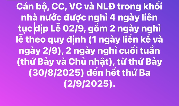 Thông báo lịch nghỉ Lễ Quốc khánh 02/9/2025- Ảnh 1.