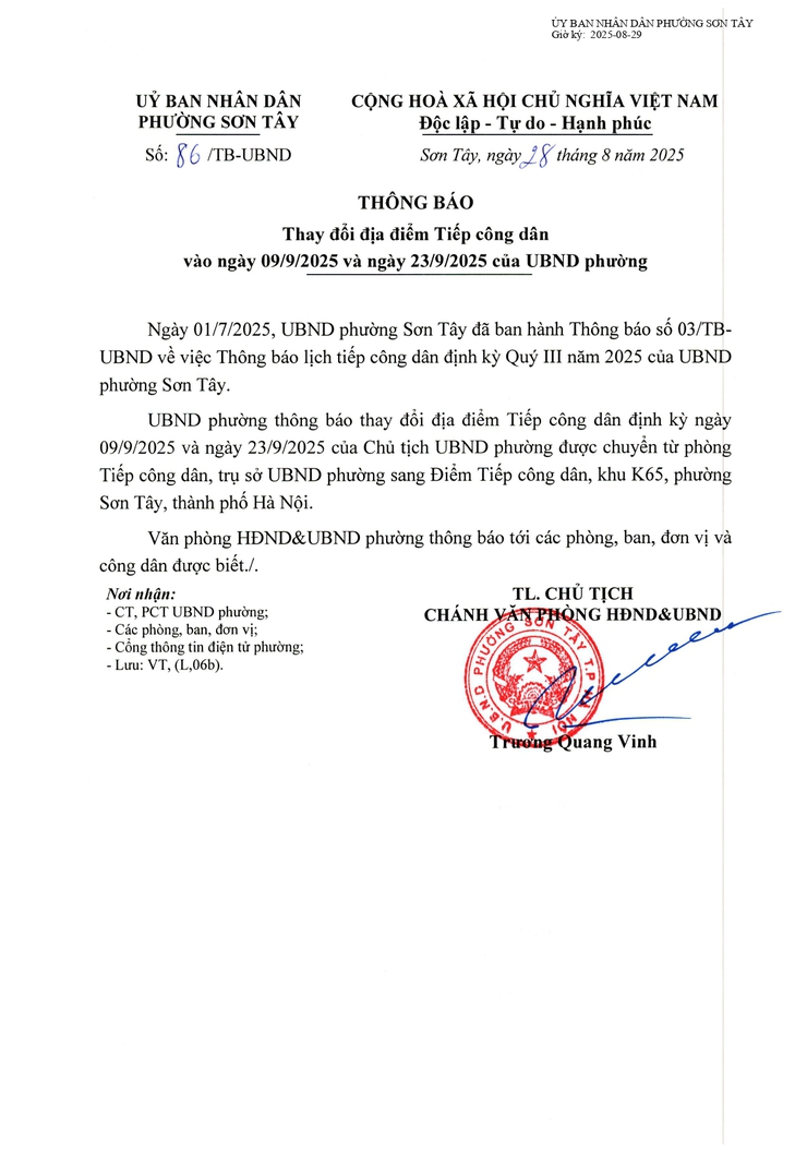 THÔNG BÁO THAY ĐỔI ĐỊA ĐIỂM TIẾP CÔNG DÂN- Ảnh 1.
