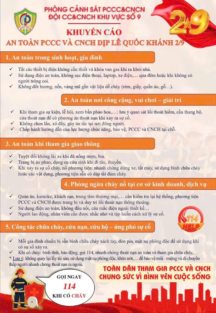 Khuyến cáo: An toàn chòng cháy, chữa cháy và cứu nạn, cứu hộ dịp Lễ Quốc khánh 2/9.- Ảnh 1.