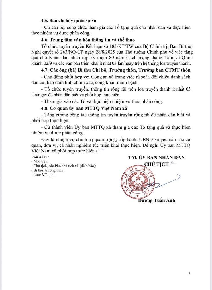 UBND xã Hoà Xá triển khai các văn bản, thông báo về việc tặng quà của Nhà nước cho nhân dân nhân dịp Cách mạng tháng Tám thành công và Quốc Khánh 2/9- Ảnh 3.