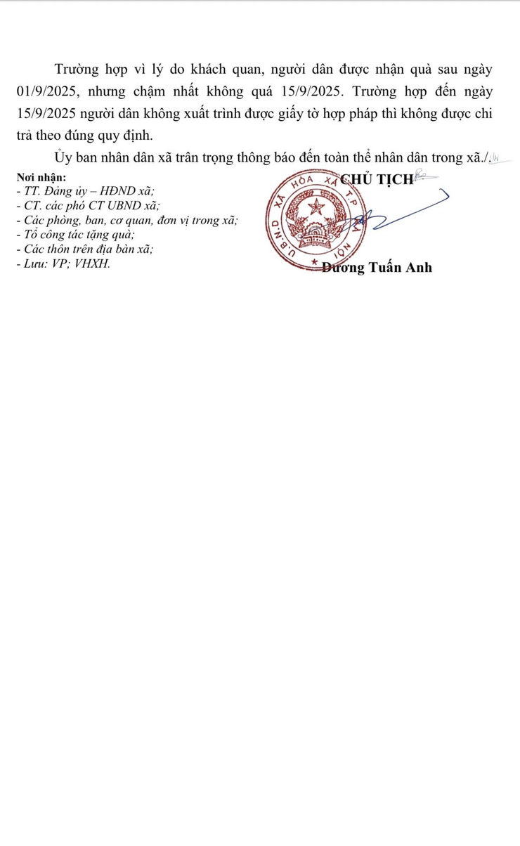 UBND xã Hoà Xá triển khai các văn bản, thông báo về việc tặng quà của Nhà nước cho nhân dân nhân dịp Cách mạng tháng Tám thành công và Quốc Khánh 2/9- Ảnh 5.