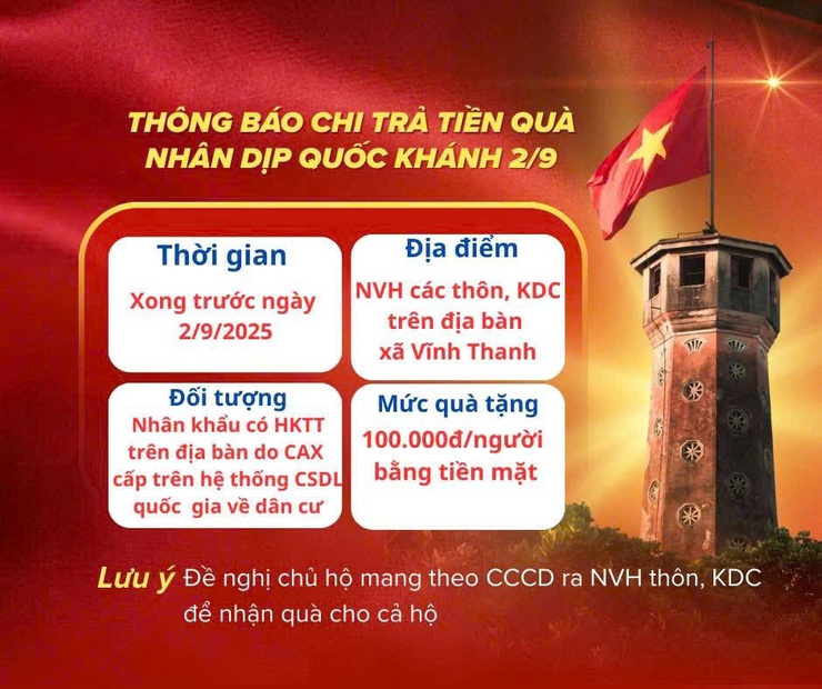 XÃ VĨNH THANH THỰC HIỆN CHI TRẢ TIỀN QUÀ NHÂN DỊP QUỐC KHÁNH 2/9- Ảnh 1.