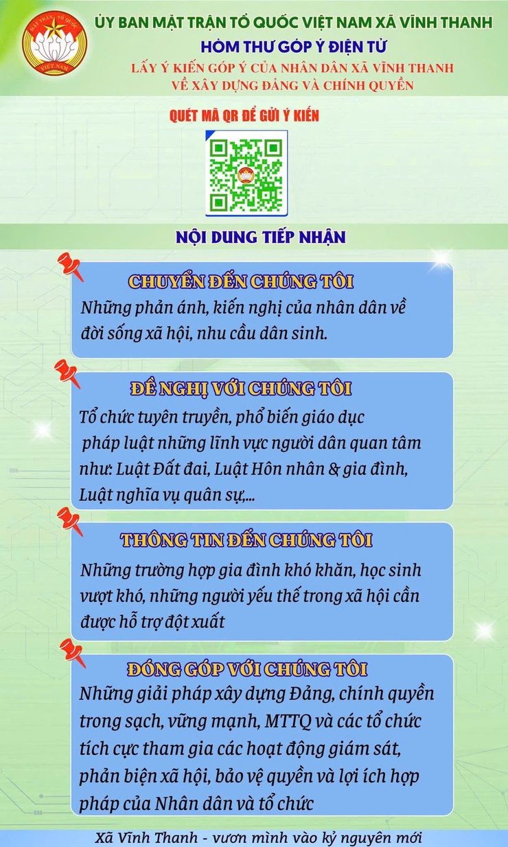 XÃ VĨNH THANH TRIỂN KHAI HÒM THƯ GÓP Ý ĐIỆN TỬ – KÊNH KẾT NỐI GẦN DÂN, SÁT DÂN, VÌ DÂN- Ảnh 2.