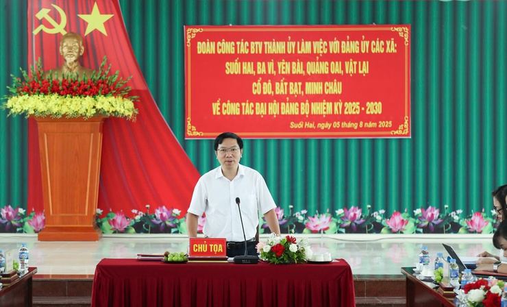 Xã Minh Châu báo cáo công tác chuẩn bị Đại hội Đảng bộ xã với Đoàn công tác số 15 của Ban Thường vụ Thành ủy.- Ảnh 3.