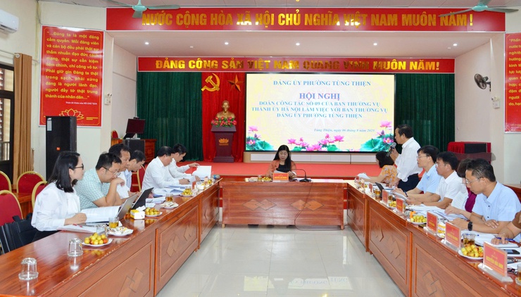 Đoàn công tác số 9 của Ban Thường vụ Thành ủy Hà Nội làm việc với Đảng ủy phường Tùng Thiện về công tác chuẩn bị Đại hội Đảng- Ảnh 1.
