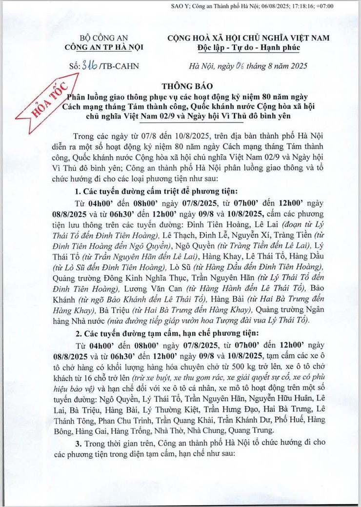 THÔNG TIN GIAO THÔNG TẠI HÀ NỘI TỪ NGÀY 7/8 ĐẾN NGÀY 10/8 - Ảnh 1.