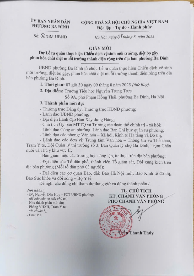 Thông báo tổ chức Chiến dịch Vệ sinh môi trường, diệt bọ gậy, phun hóa chất phòng chống sốt xuất huyết trên địa bàn phường Ba Đình - Ảnh 1.
