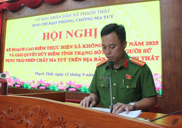 Xã Thạch Thất tổ chức Hội nghị triển khai cao điểm thực hiện mục tiêu xây dựng xã không ma tuý năm 2025 và giải quyết triệt để tình trạng sót lọt người sử dụng trái phép chất ma tuý trên địa bàn- Ảnh 5.