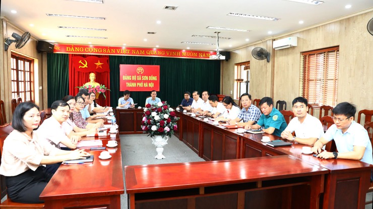 Thường trực Đảng ủy xã Sơn Đồng chủ trì  tại điểm cầu xã Sơn Đồng hội nghị trực tuyến đánh giá tình hình triển khai vận hành mô hình chính quyền địa phương hai cấp- Ảnh 1.