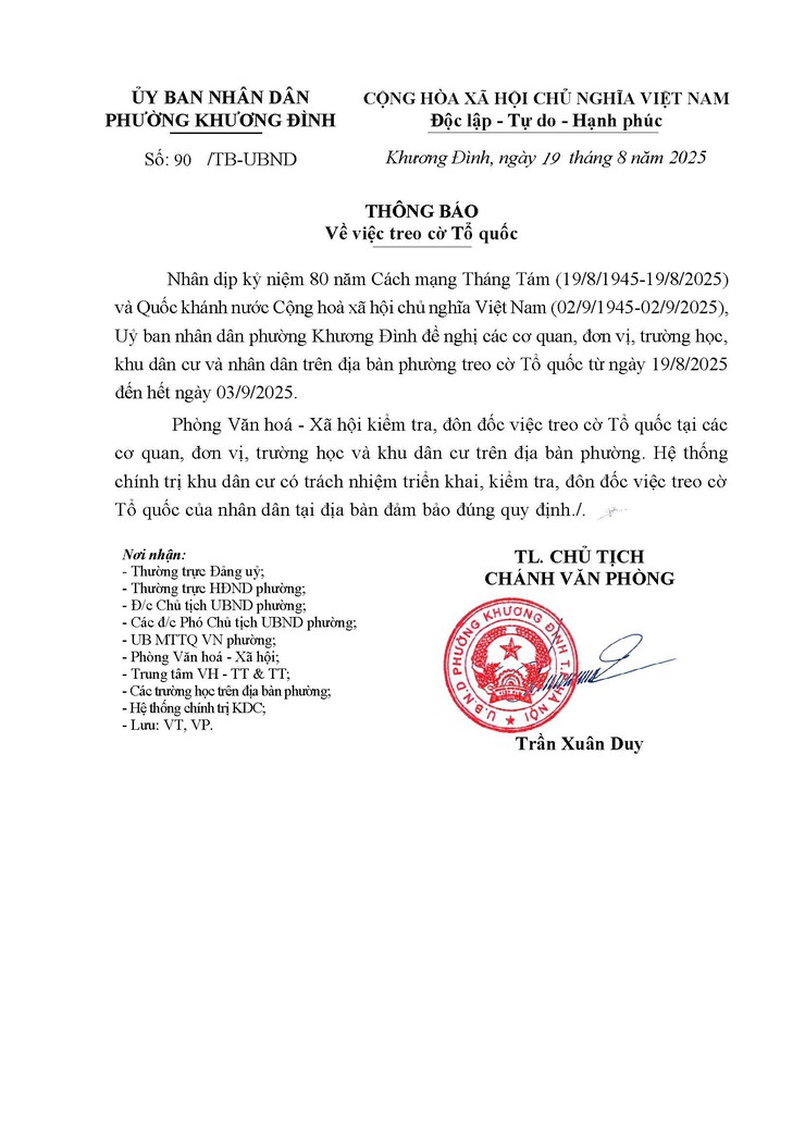 Thông báo về việc treo cờ Tổ quốc- Ảnh 1.