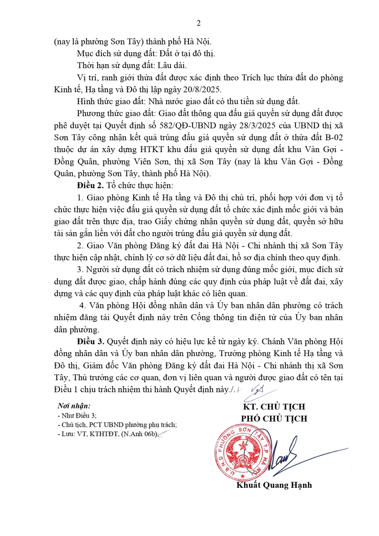 Thông báo công khai về việc giao đất cho người trúng đấu giá Quyền sử dụng đất- Ảnh 2.