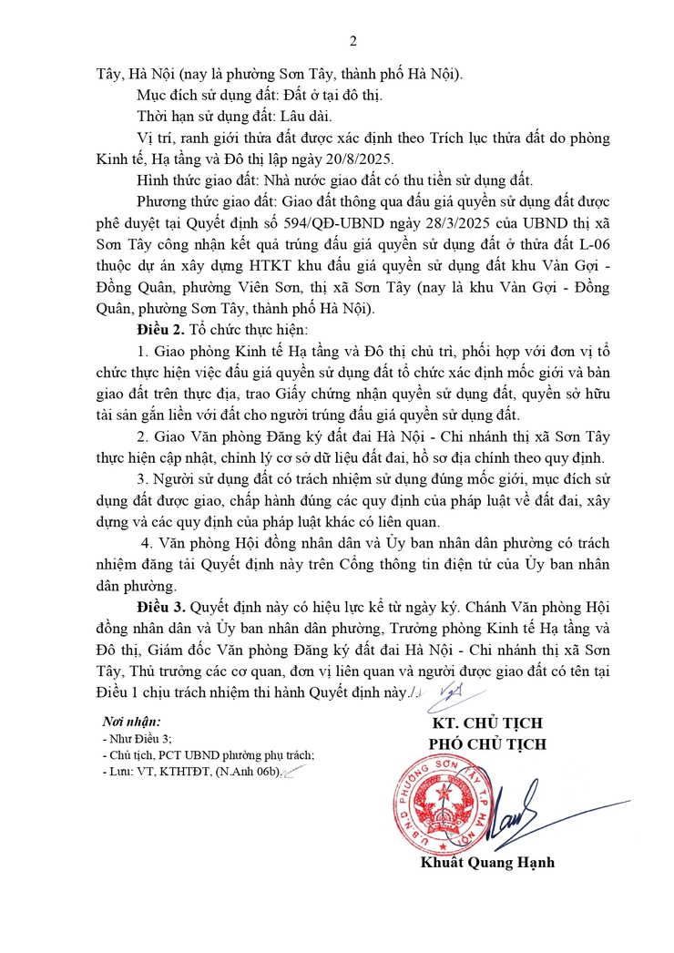 Thông báo công khai về việc giao đất cho người trúng đấu giá Quyền sử dụng đất- Ảnh 2.